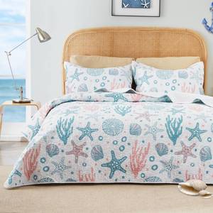 lot 1436 image: Lovefts cabin Cal King Size Quilt Bedding Set Coastal Pink Bedspreads - Summer Beach Nautical Quilt Lightweight Bedspread- Reversible Bedding Coverlet for All Season - 3 Piece