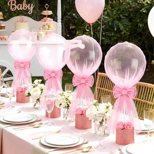 lot 1445 image: Heentan 4 Set Pink Bow Balloons Baby Shower Table Centerpiece Decor Coquette Pink Bow Bobo Balloons 1st Birthday Party Decorations Tulle Rose Light String Stand DIY Decor for Baby Shower