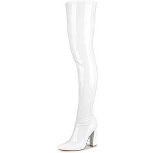 lot 1450 image: WSKEISP Womenfts Thigh High White Boots 70s GOGO Over The Knee High Long Fall Winter Boots Pointed Toe Patent Leather PU 40