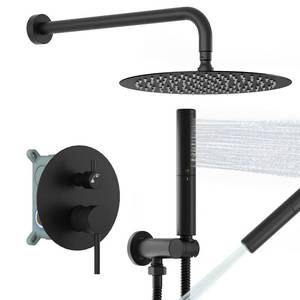 lot 1451 image: BESy Shower System with 10 Inch Round Rain Shower Head and Handheld Wall Mounted, High Pressure Rainfall Heads Shower Faucet Fixture Combo Set with 2 in 1 Spray Showerhead for Bathroom, Matte Black