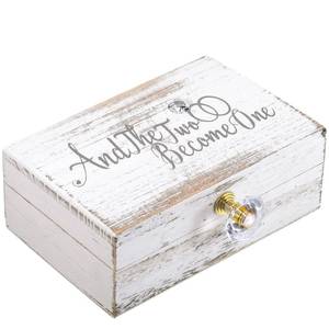 lot 2120 image: Hicarer Wedding Ring Bearer Box and The Two Become One Mr. and Mrs. Diamond Ring Box Holder Elegant Wedding Gift, 5W x 6D x 2H(White)