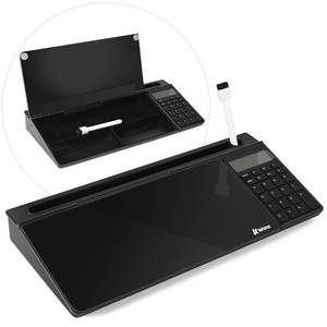 lot 2122 image: Varhomax Glass Desk Whiteboard Gray with Calculator, Desktop Organizer Dry Erase White Board with Storage, to Do List Memo Notepad for Home Office and School Supplies