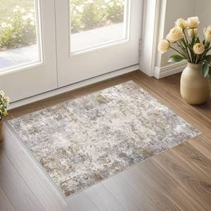 lot 2125 image: UERMEI 2x3 Entryway Area Rug, Machine Washable Neutral Modern Small Carpet, Non-Slip Low Pile Front Door Mat for Inside House Kitchen and Bathroom, Kid and Pet Safe, Brown Grey
