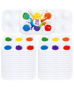 lot 2137 image: Mr. Pen- Plastic Paint Palette, 30 Pack, 6 Wells, White Rectangular Paint Tray Palette for Painting, DIY Craft