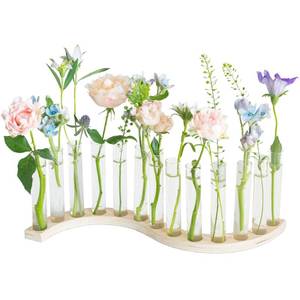 lot 2149 image: Test Tube Vases for FlowersSmall Plant Propagation StationS Shape Plant Terrarium with Wooden Stand(Light Wood)