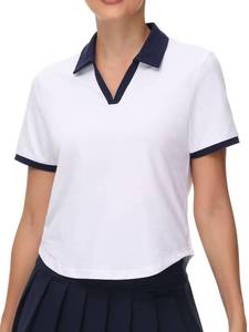 lot 2250 image: Pdbokew Womenfts V-Neck Polo Shirt Curved Hem Golf Tops White X-Large