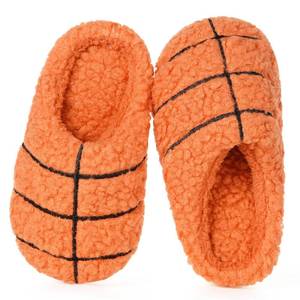 lot 2251 image: KUKTO Kids Boys Girls Ball Sports Slippers Soft Plush Lined Winter Warm House Shoes Memory Foam Cozy Non-Slip Indoor Home Bedroom Slippers,Basketball Orange,13-14 Little Kid,200