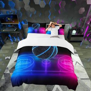 lot 2256 image: Castle Fairy Basketball Kids Bedding Set King Size,Neon Sport Duvet Cover for Teens Boys,Blue Purple Gradient Glowing Basketball Comforter Cover(Not Comforter) Bedroom Decor with 2 Pillowcases