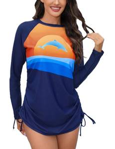 lot 2274 image: Halcurt Womenfts Long Sleeve Rash Guard Swim Shirt with Tie Drawstring UPF 50 Sun Protection Swimsuit Top Sunset L