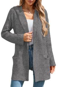 lot 2277 image: Cakulo Womens Long Hooded Cardigan Sweaters Oversized Fall Cardigans 2025 Open Front Knit Sweater Coats Pockets Grey XL