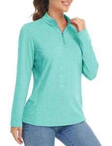 lot 2282 image: MAGCOMSEN Womens Pullover 14 Zip Long Sleeve UPF 50 Quick Dry Sun Shirts Hiking Workout Activewear Top Light Green 2XL