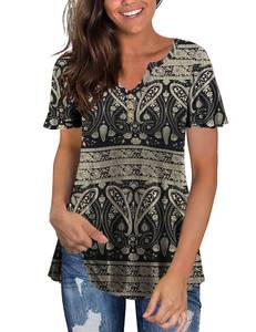 lot 2291 image: Tralilbee Womenfts Plus Size Short Sleeve V Neck Swing Floral Tunic Tops Multi Black 4XL