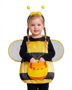 lot 2293 image: IKALI Girls Bee Costume, Kids Toddler Bee Outfit WAntennae Headpiece, Mesh Wings and Detachable Treat Bag, Children Birthday Party Dress Up Suit