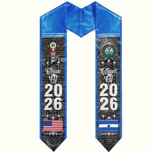 lot 2298 image: Jamntower El Salvador Graduation Stole Sash 72in Mixed Flag Sash Class of 2026 Graduation Decoration for International Studentr(El Salvador, American Classical)