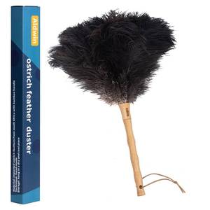 lot 2377 image: Aldwin Ostrich Feather Duster, 16 inch Black Genuine Ostrich Feathers with Wood Handle, Reusable Car Dusters, Eco-Friendly Cleaning Handheld Dusters for Home, Office and Kitchen