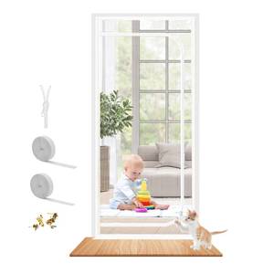 lot 2381 image: Reinforced Cat Screen Door Fits Door Size 36ftftx 80ftft, Heavy Duty Pets Proof Screen Mesh with Zipper, Prevent Dogs Cats Running Out from Home (White)