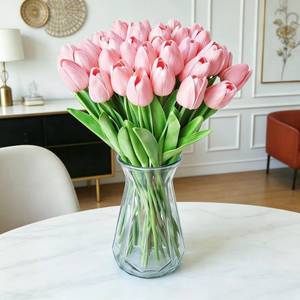 lot 2384 image: SHINE-CO LIGHTING Artificial Tulips 20Pcs Real Touch Fake Tulips PU Flower Arrangement Bouquets for Home Party Decoration Holiday (Pink)