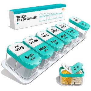 lot 2407 image: Large Weekly Pill Organizer 2 Times a Day for Vitamin, Medicine, Supplement