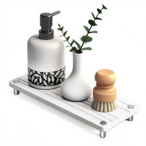 lot 2410 image: Quick Dry Sink Caddy Kitchen Sink Organizer, Water Absorbing Stone Tray for Sink, Stone Drying Tray, Diatomite Faucet Mat and Protector, Dispenser Sponge Holder, Stone Soap Tray for Bathroom Counter