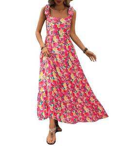 lot 2411 image: PRETTYGARDEN Womens Dresses 2026 Summer Floral Sleeveless Maxi Dress Casual Spaghetti Strap Tiered Flowy Beach Long Dress(Floral Red Yellow,Medium)
