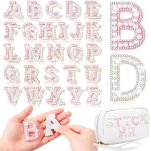 lot 2415 image: WILLBOND 52 Pieces Self Adhesive Pearl Rhinestone Letter Patches A-Z Glitter Letter Stickers Pearl Alphabet Appliques for Clothes Hat Backpack, Wedding Graduation Motherfts Day DIY Crafts(White, Pink)