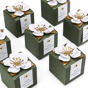 lot 2437 image: Affrolling 50 Pcs Wedding Favor Boxes with Thanks Card Square Flower Candy Boxes Paper Bridal Gift Box for Guests Wedding Bridal Shower Birthday Party Anniversary(Green)