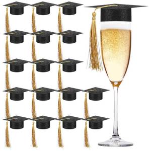 lot 3180 image: MotiMind 60 Pcs 2026 Mini Graduation Cap with Tassels Small Grad Hat Drink Topper Decoration for Champagne Flutes Wine Glasses or Cupcake for Grad Prom Party Push Pops Supplies(Black)