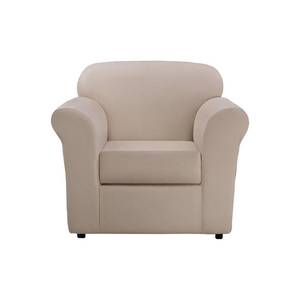 lot 3184 image: SureFit Ultimate Stretch Leather 2 PC Chair Slipcover in Pebbled Ivory