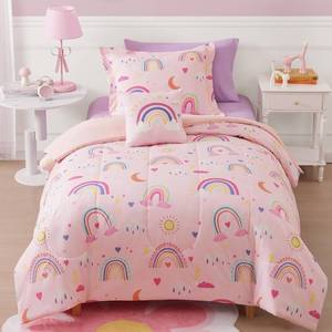 lot 3187 image: Kaleido Space Glow in The Dark Twin Size Comforter Set for Girls, Pink Rainbow Bedding Set for Kids 1 Comforter, 1 Decor Pillow, 1 Pillow Sham