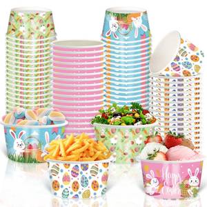 lot 4243 image: AILAWU 60PCS Easter Ice Cream Bowls 8oz Paper Snack Cups Disposable Easter Treat Cups Dessert Bowls Disposable Eggs Bunny Picnic Party Favor Supplies