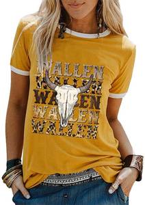 lot 4278 image: Women Cow Skull Print Graphic Tees Crew Neck Western Retro Country Music Short Sleeve Loose Cowgirls Tee Tops, Small