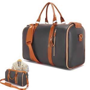 lot 4282 image: Convertible Garment Duffel Bag for Travel, Large PU Leather Duffle Bag for Men Women,Waterproof Garment Bags for Travel with Built-In Shoe Pocket, 3 in 1 Hanging Suitcase Suit Travel Bags, BlackandBrown