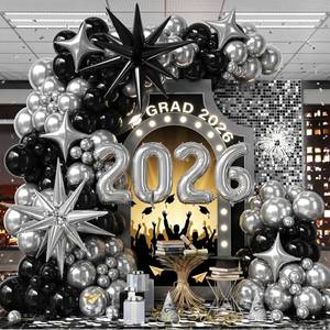 lot 4311 image: Froova Black and Silver Balloon Arch Kit 2026 graduation Balloon Garland Numbers 2026 Balloons Star Chrome Metallic Silver Black Latex Balloons for Grad Prom Wedding Engagement Birthday Decorations