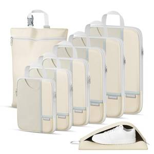 lot 4319 image: Percover Compression Packing Cubes for Travel, 8-Piece Structured Compression Organizer Set with Laundry Bag and Shoe Bag for Carry-On and Checked Luggage, Beige