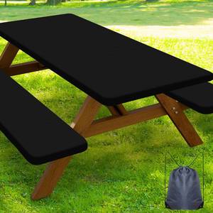 lot 4329 image: Smiry Picnic Table Cover with Bench Covers, Waterproof Elastic Fitted Polyester Tablecloths for 8 Ft Rectangle Tables, Washable Windproof Tablecloth for Camping, RV and Outdoor (Black, 30x96 Inches)