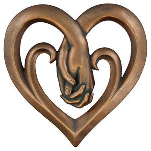 lot 4333 image: Top Brass Heart Holding Hands Wall Decor Decorative Art Sculpture - Copper Bronze Verdigris Finish - Forever Love