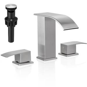 lot 4337 image: GENBONS Waterfall Bathroom Faucet, 3 Hole Widespread, Brushed Nickel, 8 Inch, 2-Handles, Pop-Up Drain, Modern, Bathroom Sink, Bathtub, Vanity, RV, Farmhouse Sink