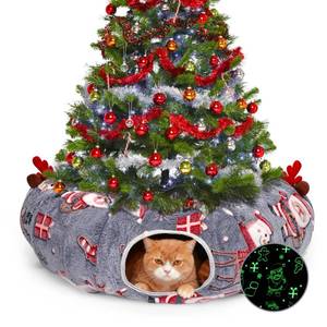 lot 5007 image: Cat Tunnel Christmas Tree Skirt, Cat Tunnel Bed, Cat Donut Tunnels Bed for Indoor Cats, with Washable Cushion, Hanging Toy Ball, Christmas Tree Protector and Decoration