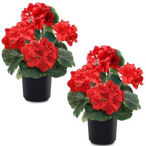 lot 5010 image: TURNMEON 2 Pack Artificial Geraniums Fake Flowers for Outdoors Summer Decoration, Silk Geraniums Red Flowers UV Resistant Faux Flower Potted Plants for Gardens Farmhouse Indoor Home Table Decor (Red)