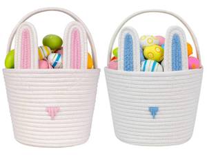 lot 5020 image: CubesLand Easter Baskets Empty Kids Easter Hunt Basket,Soft Skin-Friendly Baby First Easter Basket Handwoven Easter Bunny Basket Storage Easter Eggs Easter Decor 2-Piece 9.8 x 7.8 x 7.8
