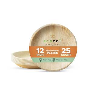 lot 5028 image: ecozoi Extra Large Disposable Palm Leaf Plates 12in Round, 25 Pack Eco-friendly Dinnerware Set, Biodegradable Compostable Tableware Dinner Plates, For Weddings, Parties, Events, Camping small chunk broken off left side top point