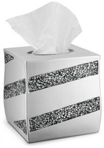 lot 5032 image: Silver Mosaic Glass Square Resin Tissue Box Cover with Bottom Slider