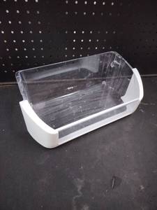 lot 5964 image: Clear Plastic Storage Bin with White Handle and Divider