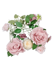 lot 5973 image: Artificial Floral Arrangement Pink Roses White Flowers Green Stems Leaves