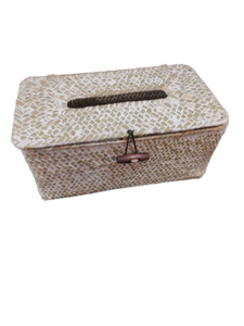 lot 5976 image: Woven Straw Basket with Hinged Lid and Metal Latch