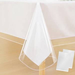 lot 6122 image: Moosfor Clear Plastic Tablecloth 2 Pack - 54x78 Inch, Waterproof Wipeable Vinyl Tablecloths for Rectangle Table, Oil Spill Proof Transparent Table Cover Protector for Dining, Picnic, Camping, Parties