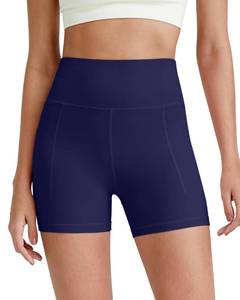 lot 6125 image: G4Free Womens BareFeel Biker Shorts 46 Inches High Waisted Workout Running Volleyball Spandex Yoga Shorts(Dark Navy,4in,L) size L