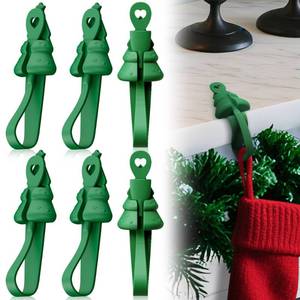 lot 6147 image: Nearockle 6 Pack Christmas Garland Hanger for Mantle, Large-Sized Stocking Holder with Strong Adhesive Reusable Silicone Christmas Wreath Ties, Door Fireplace Staircases Party Decoration (Green)