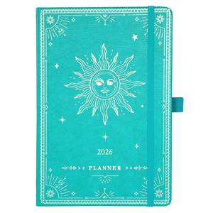 lot 6149 image: A2027 Planner - 2027 Weekly Monthly Planner, January 2027 - December 2027, 5.75in x 8.25in, Faux Leather Planner 2027 with Back Pocket and 40 Notes Pages - Turquoise Gold Foil
