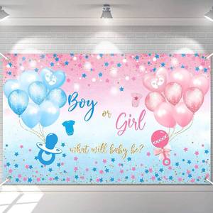lot 6156 image: Avezano Gender Reveal Backdrop Boy or Girl Sign Banner Blue and Pink Stars Dots Balloon Theme Baby Gender Reveal Party Decorations Baby Shower Party Supplies 70.8 x 43.3 Inch